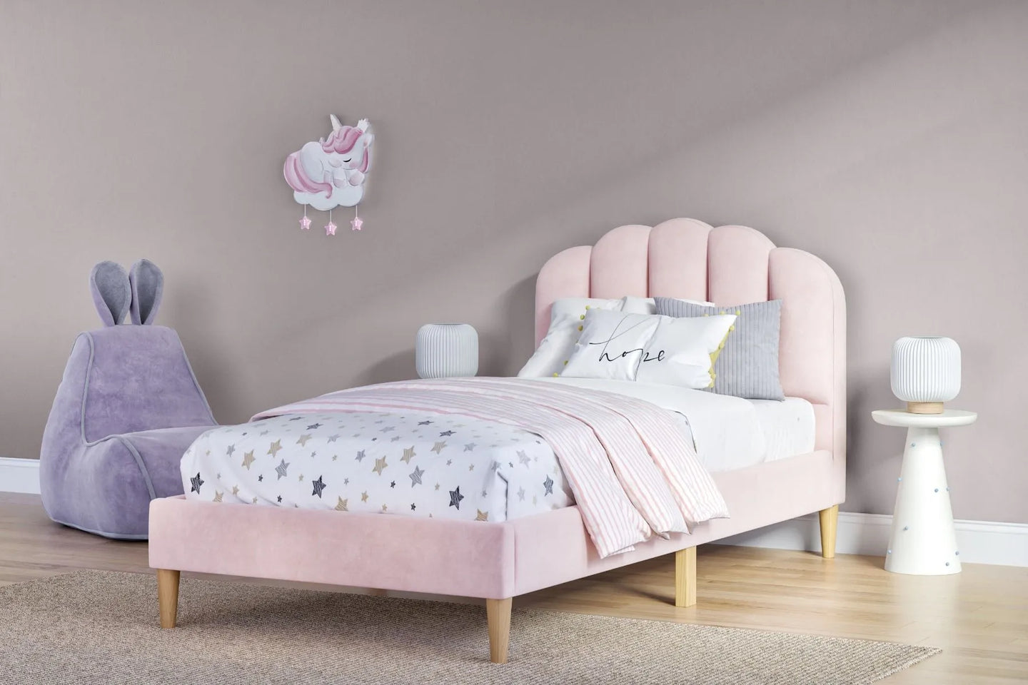 Scallop Velvet Pink Bed Frame